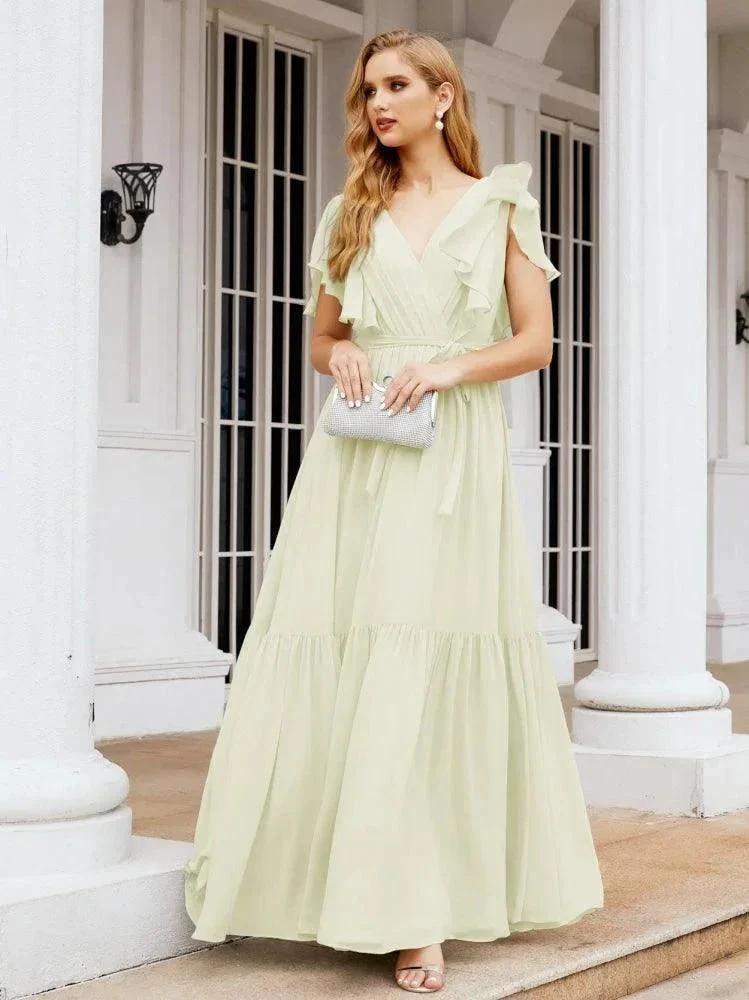 Numbersea Women's Open Back Formal Evening Party Prom Gowns V-Neck Long Chiffon Bridesmaid Dresses with Waist Belt 28038 - Image 76