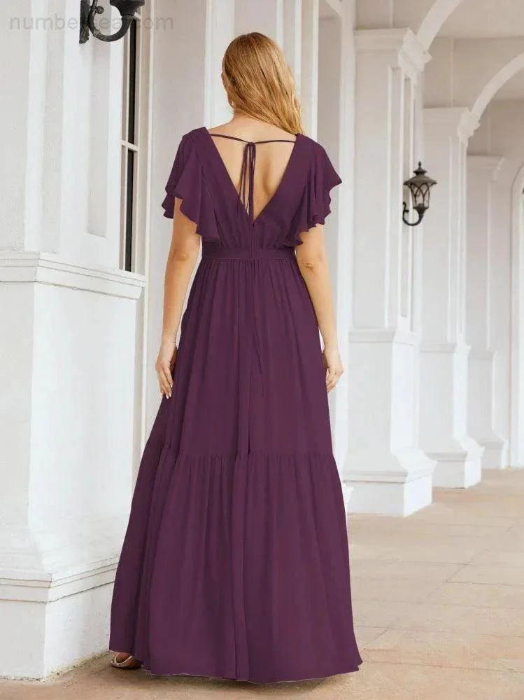 Numbersea Women's Open Back Formal Evening Party Prom Gowns V-Neck Long Chiffon Bridesmaid Dresses with Waist Belt 28038 - Image 92
