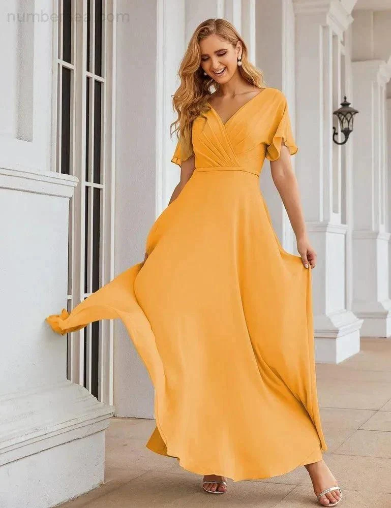 Numbersea Wrap V-Neck Chiffon Bridesmaid Dresses Long Formal Maxi Evening Gown for Wedding Guests  SEA28049 - Image 10