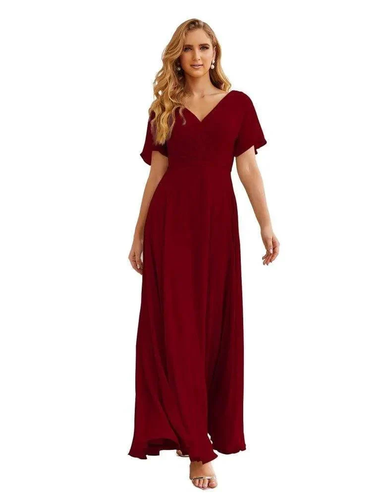 Numbersea Wrap V-Neck Chiffon Bridesmaid Dresses Long Formal Maxi Evening Gown for Wedding Guests  SEA28049 - Image 11