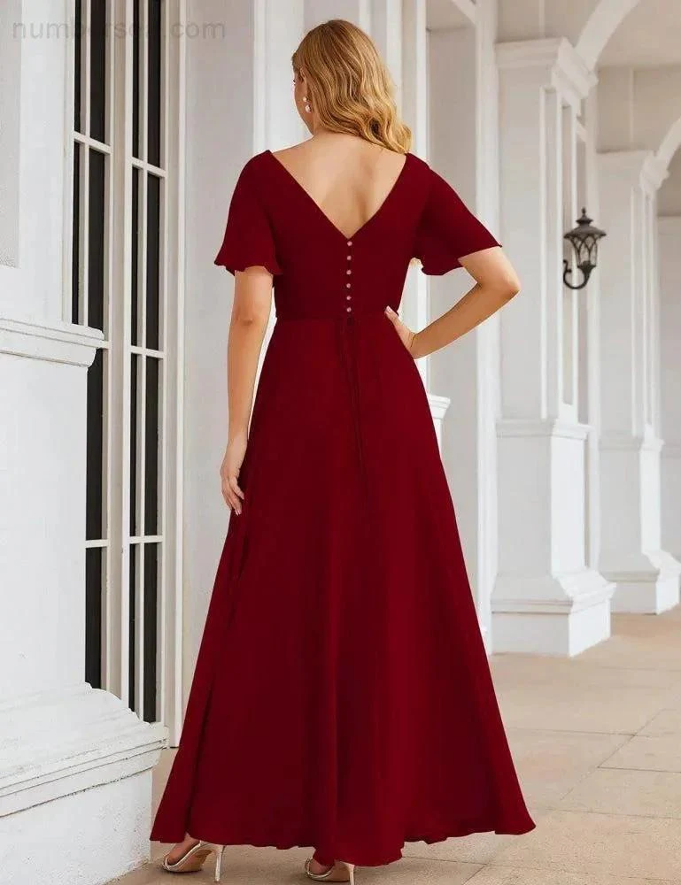 Numbersea Wrap V-Neck Chiffon Bridesmaid Dresses Long Formal Maxi Evening Gown for Wedding Guests  SEA28049 - Image 12
