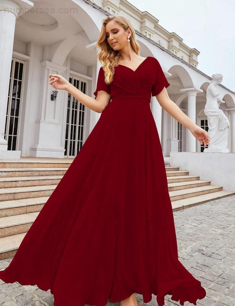 Numbersea Wrap V-Neck Chiffon Bridesmaid Dresses Long Formal Maxi Evening Gown for Wedding Guests  SEA28049 - Image 13