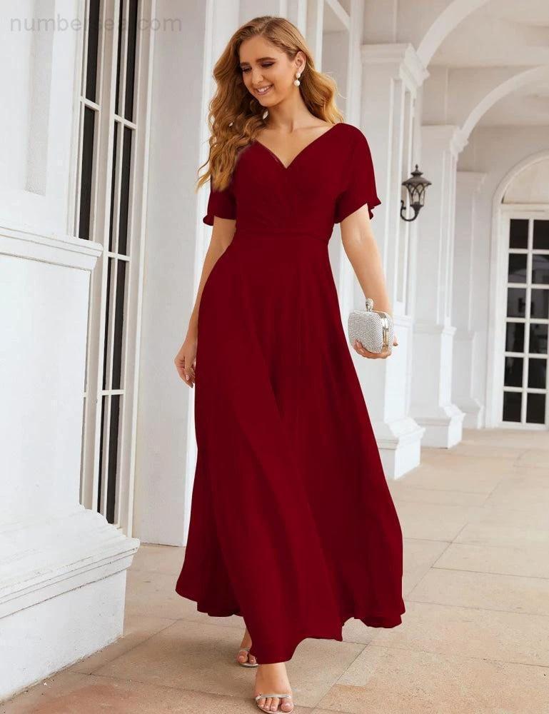 Numbersea Wrap V-Neck Chiffon Bridesmaid Dresses Long Formal Maxi Evening Gown for Wedding Guests  SEA28049 - Image 14