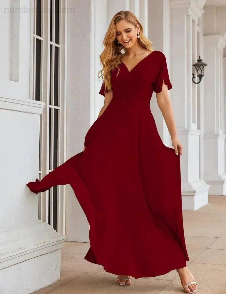 Numbersea Wrap V-Neck Chiffon Bridesmaid Dresses Long Formal Maxi Evening Gown for Wedding Guests  SEA28049 - Image 15