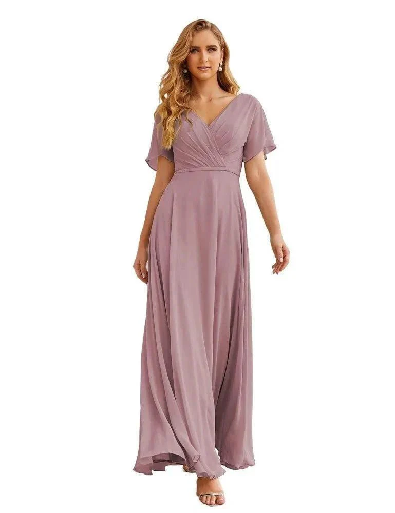 Numbersea Wrap V-Neck Chiffon Bridesmaid Dresses Long Formal Maxi Evening Gown for Wedding Guests  SEA28049 - Image 16
