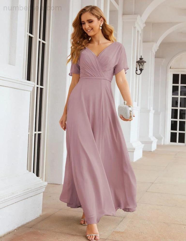 Numbersea Wrap V-Neck Chiffon Bridesmaid Dresses Long Formal Maxi Evening Gown for Wedding Guests  SEA28049 - Image 19