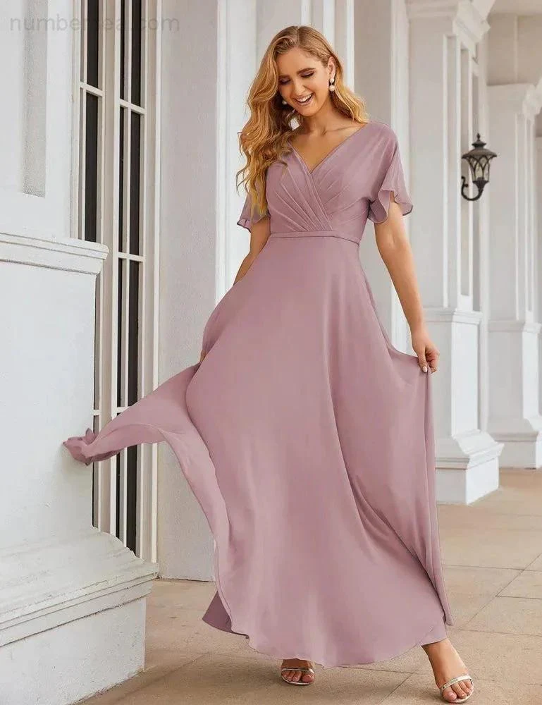 Numbersea Wrap V-Neck Chiffon Bridesmaid Dresses Long Formal Maxi Evening Gown for Wedding Guests  SEA28049 - Image 20