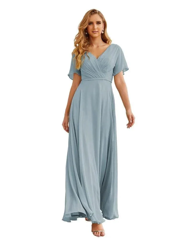 Numbersea Wrap V-Neck Chiffon Bridesmaid Dresses Long Formal Maxi Evening Gown for Wedding Guests  SEA28049 - Image 21