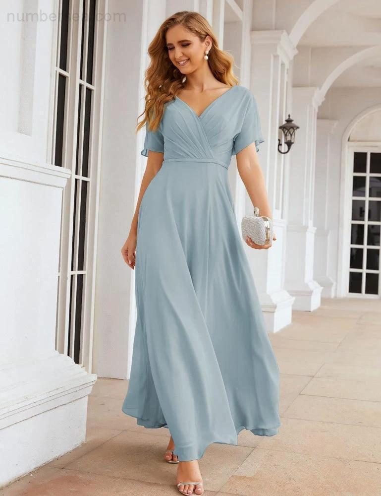 Numbersea Wrap V-Neck Chiffon Bridesmaid Dresses Long Formal Maxi Evening Gown for Wedding Guests  SEA28049 - Image 24
