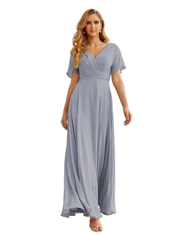 Numbersea Wrap V-Neck Chiffon Bridesmaid Dresses Long Formal Maxi Evening Gown for Wedding Guests  SEA28049 - Image 26