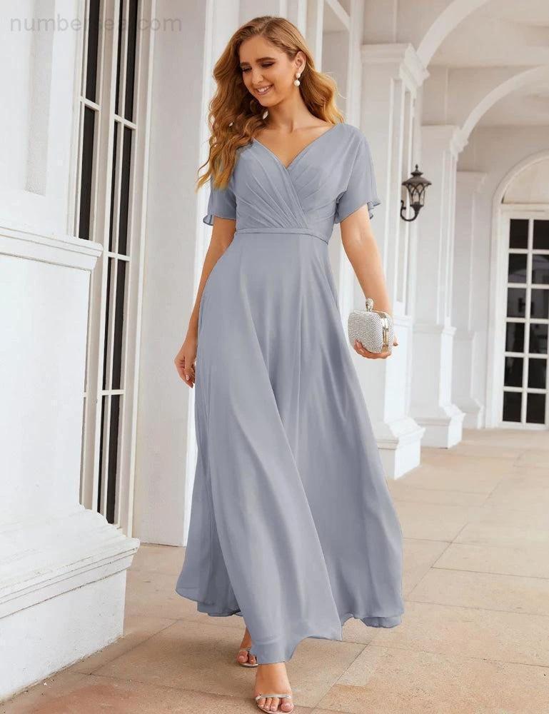 Numbersea Wrap V-Neck Chiffon Bridesmaid Dresses Long Formal Maxi Evening Gown for Wedding Guests  SEA28049 - Image 29
