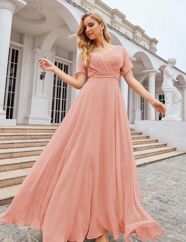 Numbersea Wrap V-Neck Chiffon Bridesmaid Dresses Long Formal Maxi Evening Gown for Wedding Guests  SEA28049 - Image 3
