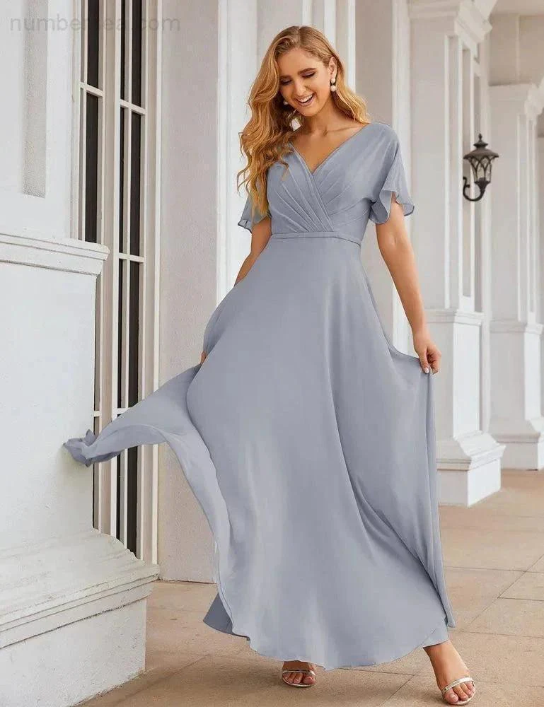 Numbersea Wrap V-Neck Chiffon Bridesmaid Dresses Long Formal Maxi Evening Gown for Wedding Guests  SEA28049 - Image 30