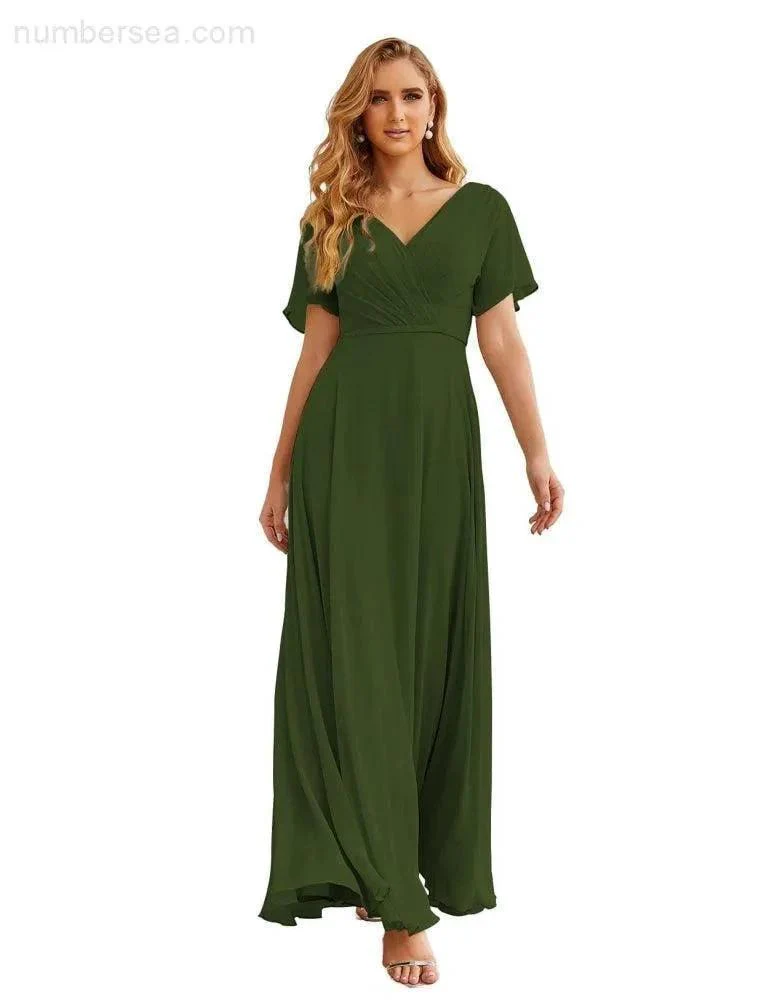 Numbersea Wrap V-Neck Chiffon Bridesmaid Dresses Long Formal Maxi Evening Gown for Wedding Guests  SEA28049 - Image 31
