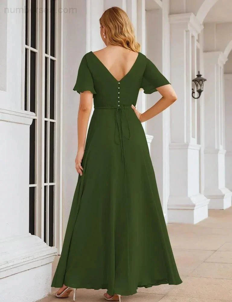 Numbersea Wrap V-Neck Chiffon Bridesmaid Dresses Long Formal Maxi Evening Gown for Wedding Guests  SEA28049 - Image 32