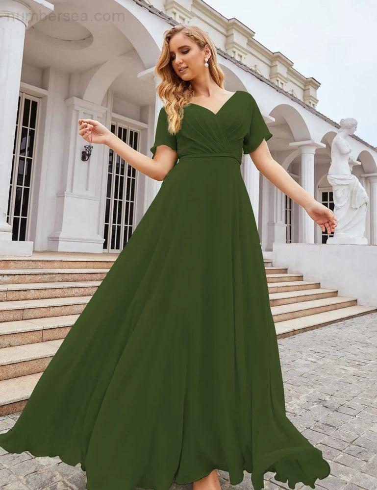 Numbersea Wrap V-Neck Chiffon Bridesmaid Dresses Long Formal Maxi Evening Gown for Wedding Guests  SEA28049 - Image 33