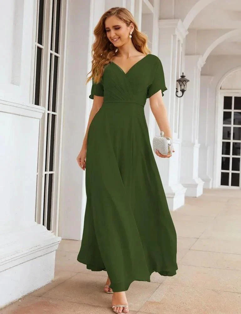 Numbersea Wrap V-Neck Chiffon Bridesmaid Dresses Long Formal Maxi Evening Gown for Wedding Guests  SEA28049 - Image 34