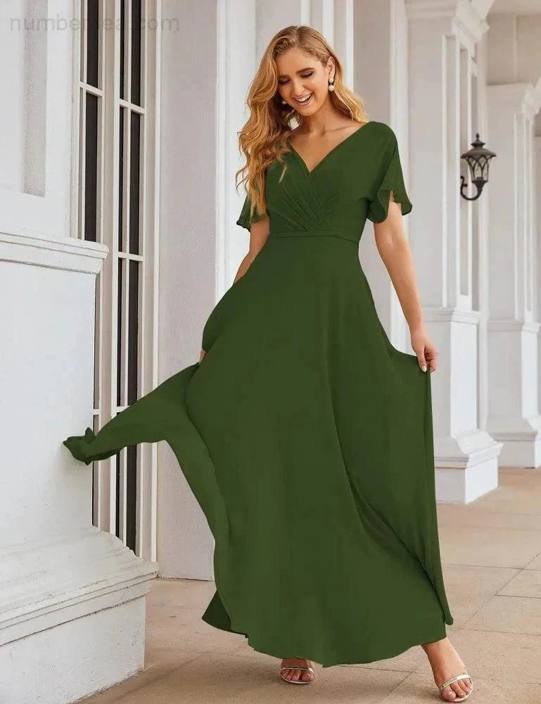 Numbersea Wrap V-Neck Chiffon Bridesmaid Dresses Long Formal Maxi Evening Gown for Wedding Guests  SEA28049 - Image 35