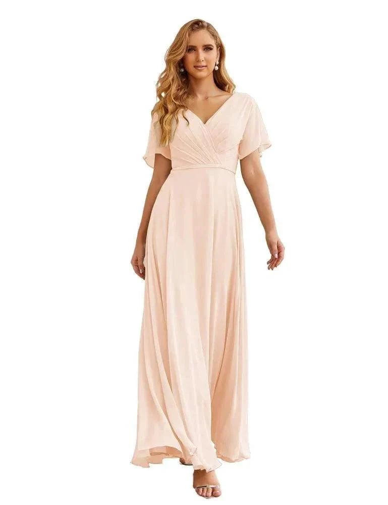 Numbersea Wrap V-Neck Chiffon Bridesmaid Dresses Long Formal Maxi Evening Gown for Wedding Guests  SEA28049 - Image 36