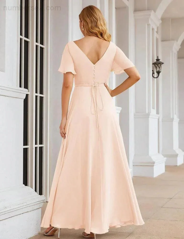 Numbersea Wrap V-Neck Chiffon Bridesmaid Dresses Long Formal Maxi Evening Gown for Wedding Guests  SEA28049 - Image 37