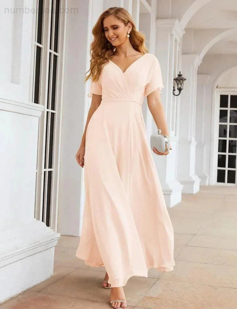 Numbersea Wrap V-Neck Chiffon Bridesmaid Dresses Long Formal Maxi Evening Gown for Wedding Guests  SEA28049 - Image 39