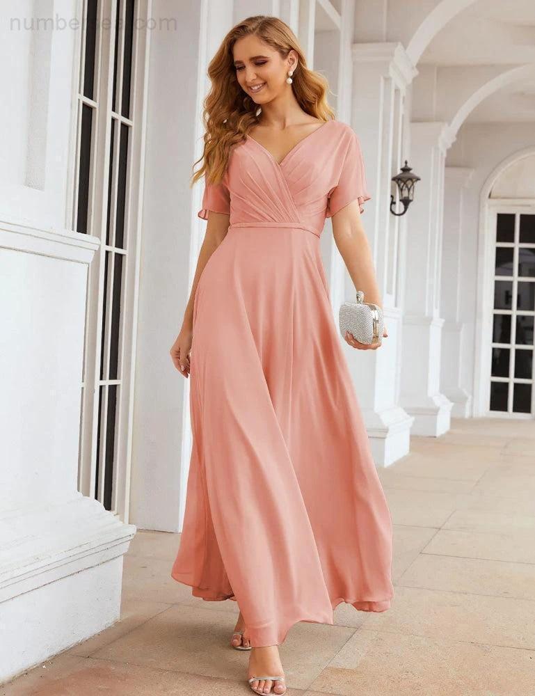 Numbersea Wrap V-Neck Chiffon Bridesmaid Dresses Long Formal Maxi Evening Gown for Wedding Guests  SEA28049 - Image 4