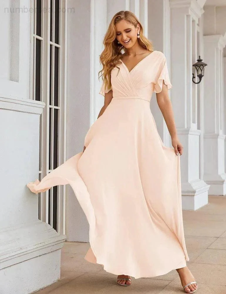 Numbersea Wrap V-Neck Chiffon Bridesmaid Dresses Long Formal Maxi Evening Gown for Wedding Guests  SEA28049 - Image 40
