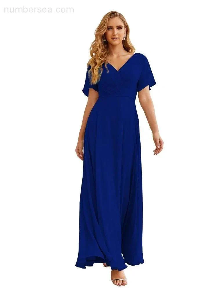 Numbersea Wrap V-Neck Chiffon Bridesmaid Dresses Long Formal Maxi Evening Gown for Wedding Guests  SEA28049 - Image 41