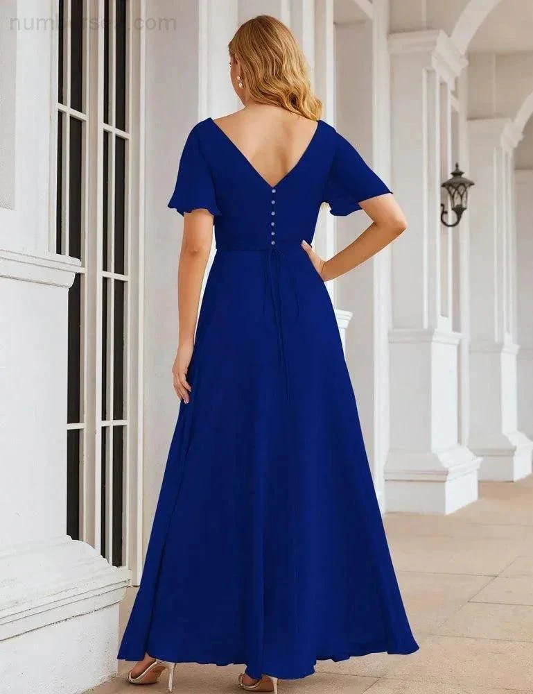 Numbersea Wrap V-Neck Chiffon Bridesmaid Dresses Long Formal Maxi Evening Gown for Wedding Guests  SEA28049 - Image 42