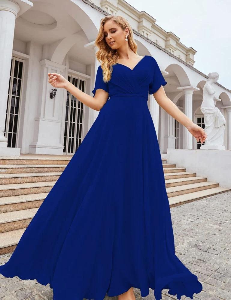 Numbersea Wrap V-Neck Chiffon Bridesmaid Dresses Long Formal Maxi Evening Gown for Wedding Guests  SEA28049 - Image 43
