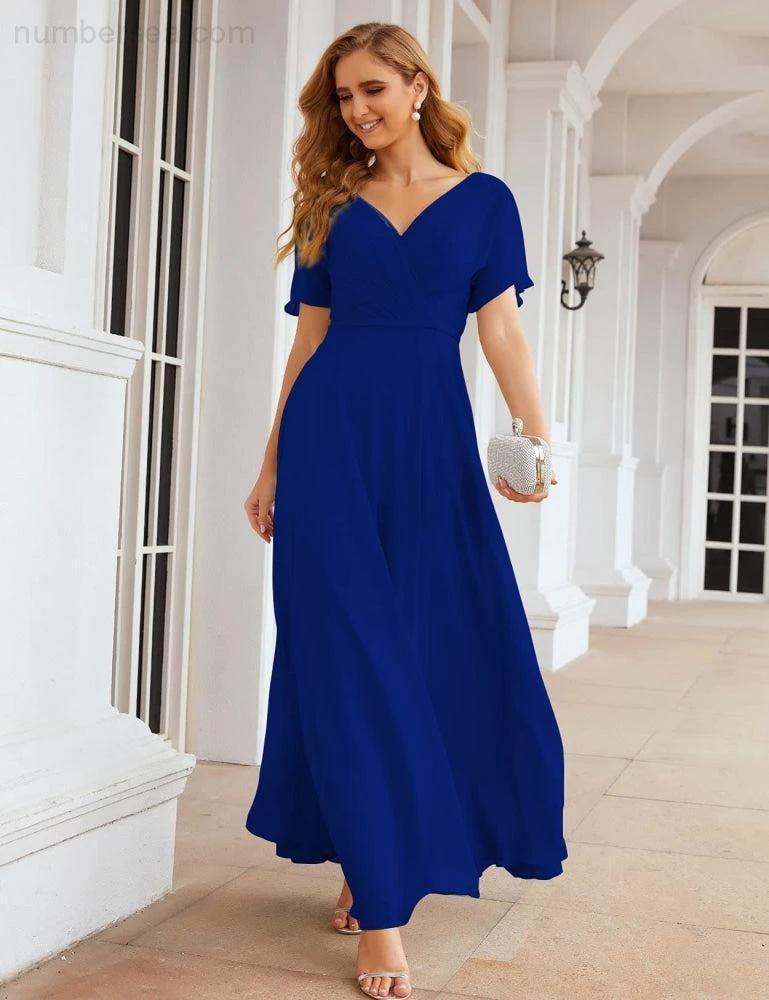 Numbersea Wrap V-Neck Chiffon Bridesmaid Dresses Long Formal Maxi Evening Gown for Wedding Guests  SEA28049 - Image 44