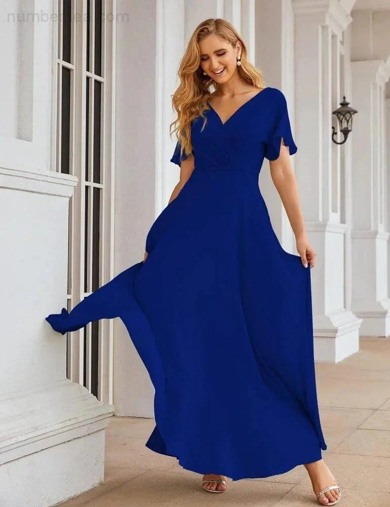 Numbersea Wrap V-Neck Chiffon Bridesmaid Dresses Long Formal Maxi Evening Gown for Wedding Guests  SEA28049 - Image 45