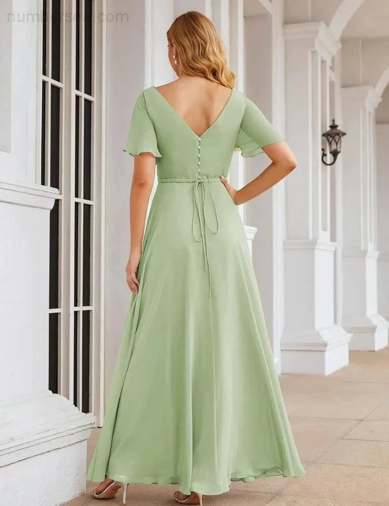 Numbersea Wrap V-Neck Chiffon Bridesmaid Dresses Long Formal Maxi Evening Gown for Wedding Guests  SEA28049 - Image 47