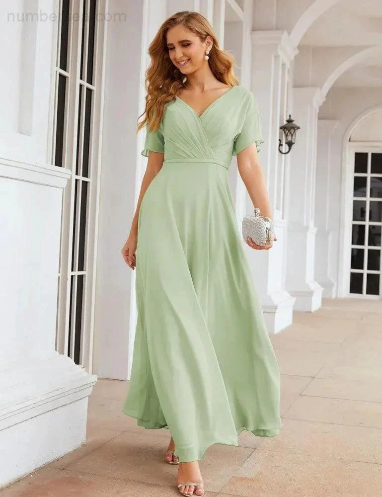 Numbersea Wrap V-Neck Chiffon Bridesmaid Dresses Long Formal Maxi Evening Gown for Wedding Guests  SEA28049 - Image 49