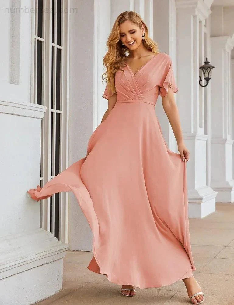 Numbersea Wrap V-Neck Chiffon Bridesmaid Dresses Long Formal Maxi Evening Gown for Wedding Guests  SEA28049 - Image 5