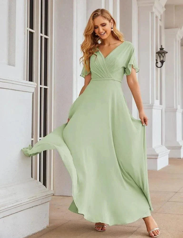 Numbersea Wrap V-Neck Chiffon Bridesmaid Dresses Long Formal Maxi Evening Gown for Wedding Guests  SEA28049 - Image 50
