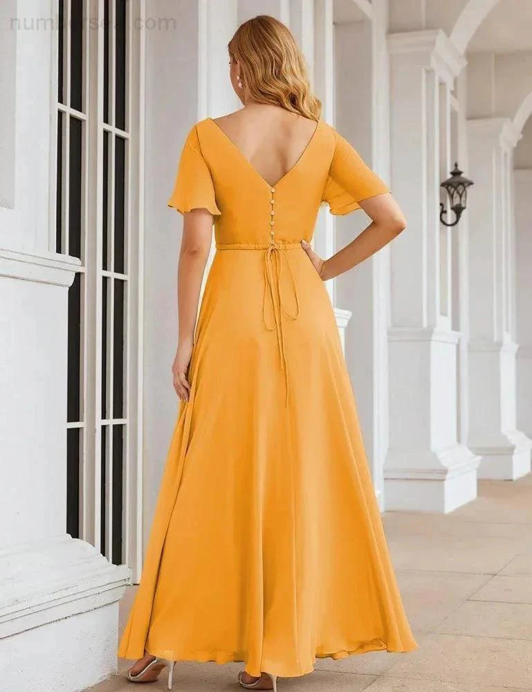 Numbersea Wrap V-Neck Chiffon Bridesmaid Dresses Long Formal Maxi Evening Gown for Wedding Guests  SEA28049 - Image 7