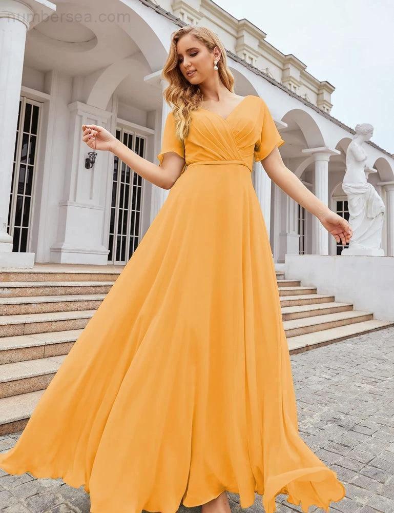 Numbersea Wrap V-Neck Chiffon Bridesmaid Dresses Long Formal Maxi Evening Gown for Wedding Guests  SEA28049 - Image 8