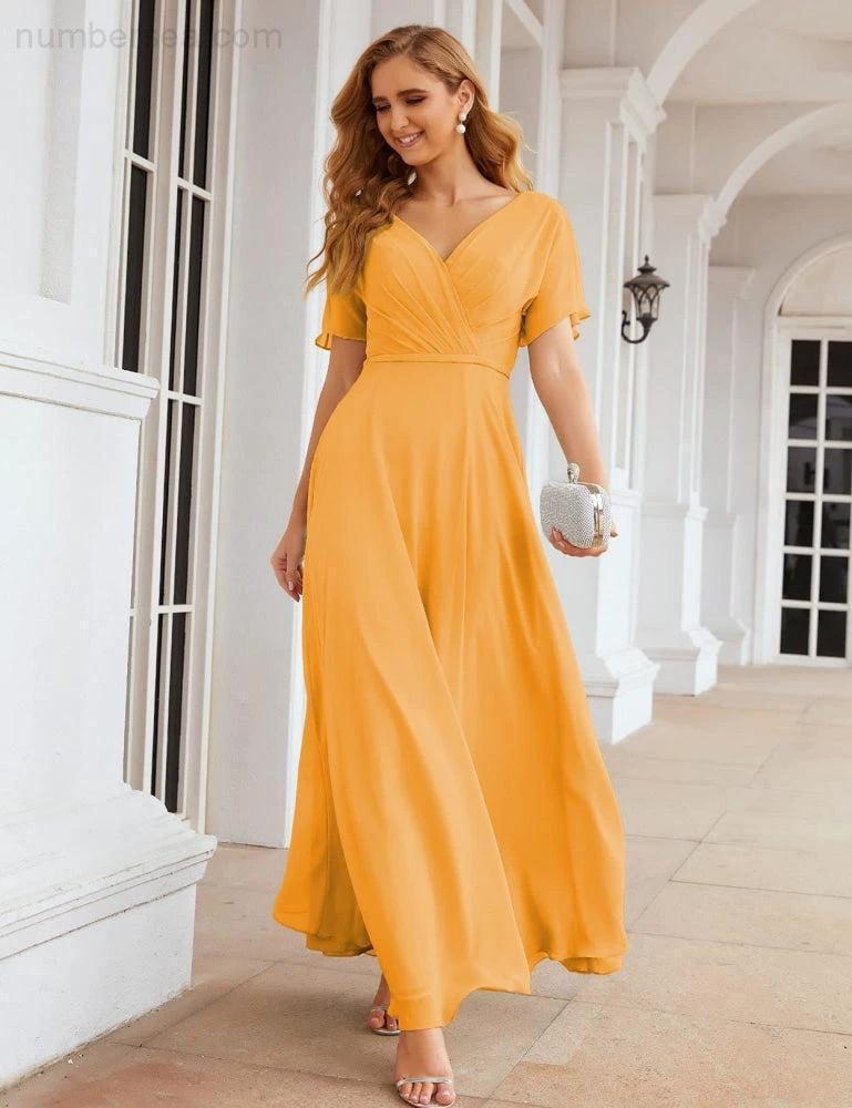 Numbersea Wrap V-Neck Chiffon Bridesmaid Dresses Long Formal Maxi Evening Gown for Wedding Guests  SEA28049 - Image 9