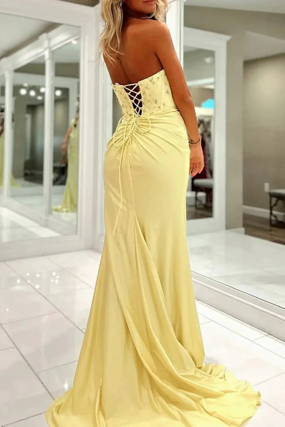 Oberon | Mermaid Strapless Sweetheart Keyhole Beading Long Prom Dresses with Slit - Image 2
