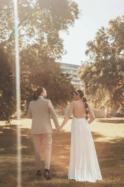 Obsessing Long White One Shoulder Sleeveless Beading Wedding Dress with Slit - Image 3