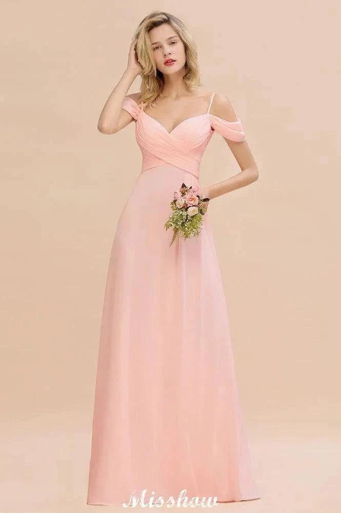Off Shoulde straps Aline Bridesmaid Dress Chiffon Maid of Honor Dress - Image 2
