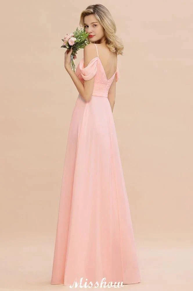 Off Shoulde straps Aline Bridesmaid Dress Chiffon Maid of Honor Dress - Image 7