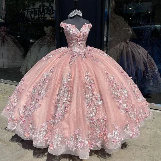 Off Shoulder 3D Appliques Ball Gown Quinceanera Dress For 15 Birthday Party Y6298 - Image 2