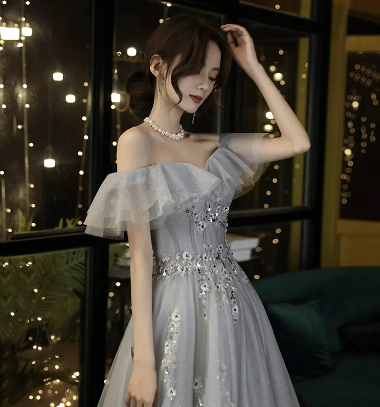 Off Shoulder A-line Evening Dress Fairy Graduation Dress Y5840 - Image 2