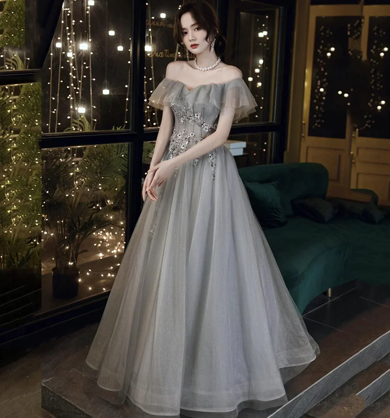 Off Shoulder A-line Evening Dress Fairy Graduation Dress Y5840 - Image 3