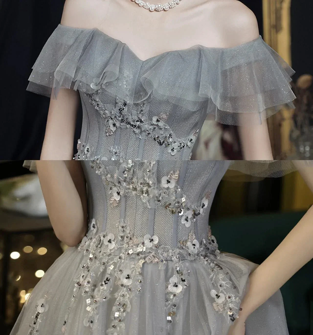 Off Shoulder A-line Evening Dress Fairy Graduation Dress Y5840 - Image 4
