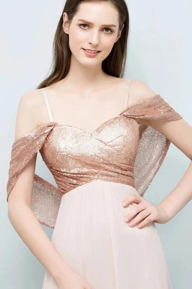 Off-shoulder A-line Sweetheart Spaghetti Long Sequins Chiffon Prom Dresses - Image 3