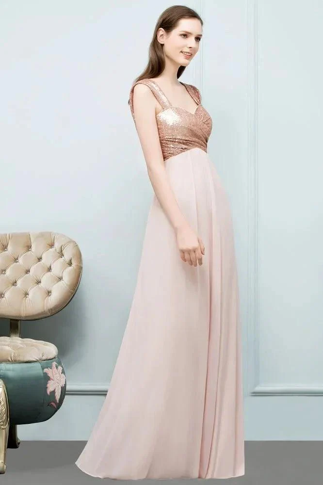 Off-shoulder A-line Sweetheart Spaghetti Long Sequins Chiffon Prom Dresses - Image 5