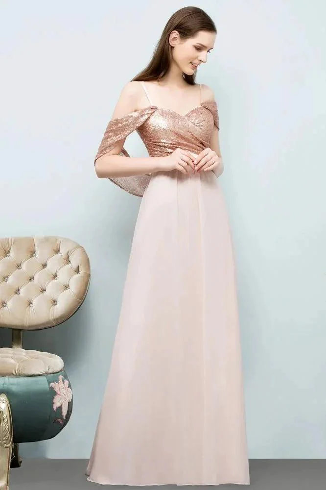 Off-shoulder A-line Sweetheart Spaghetti Long Sequins Chiffon Prom Dresses - Image 7